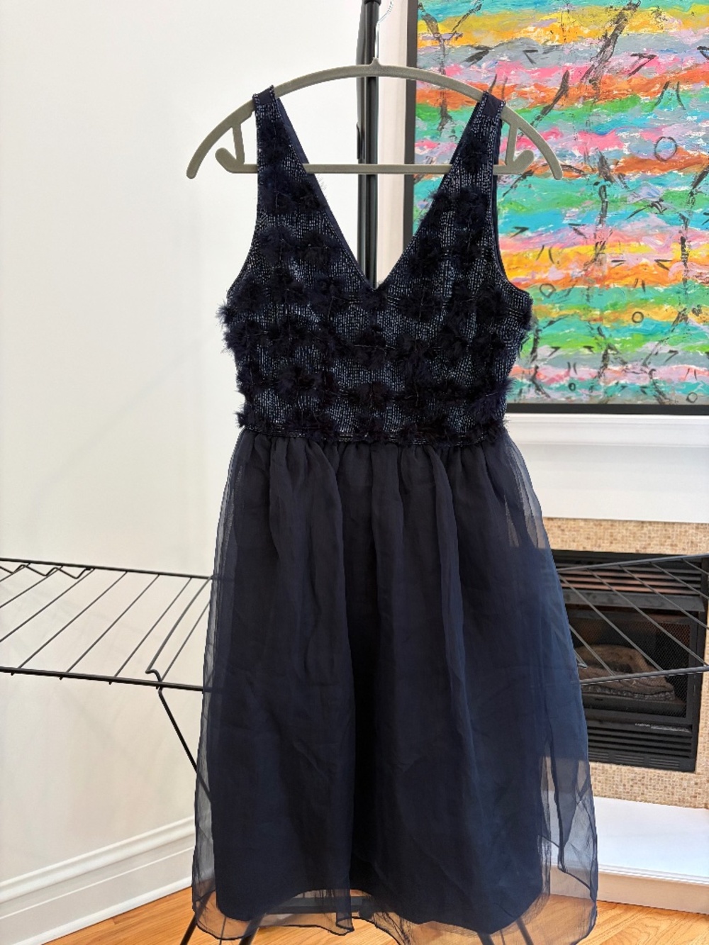 Alannah Hill Navy Beaded Tulle V-Neck Sleeveless Dress Women’s Size 10